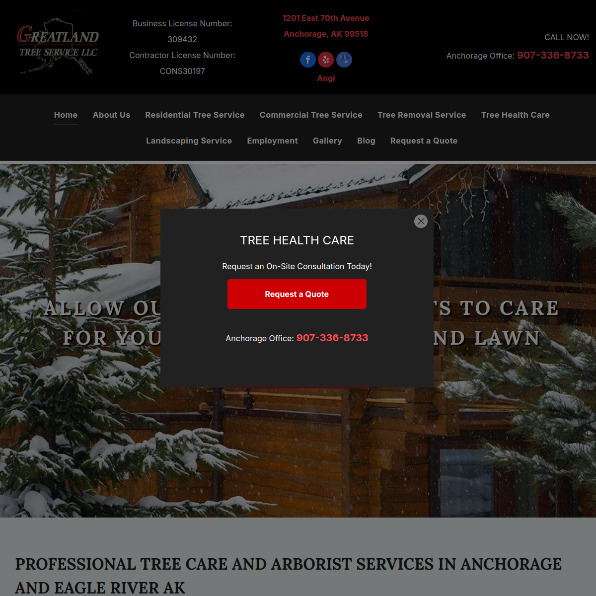 Screenshot of the Greatland Tree Service website