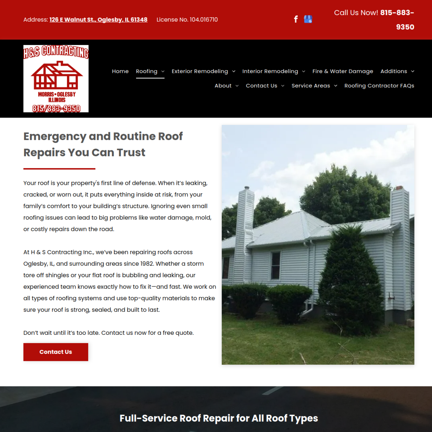 Screenshot of the H & S Contracting Inc. website