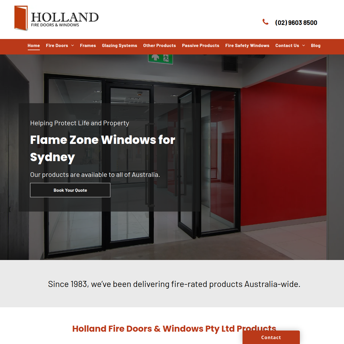 Screenshot of the Holland Fire Doors & Windows website