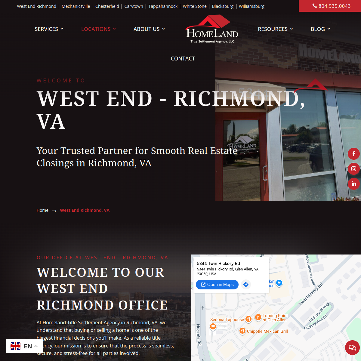 Screenshot of the Homeland Title Settlement Agency, LLC. website