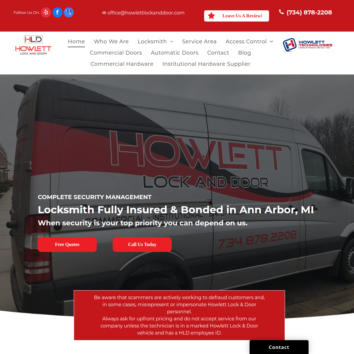Screenshot of the Howlett Lock And Door website