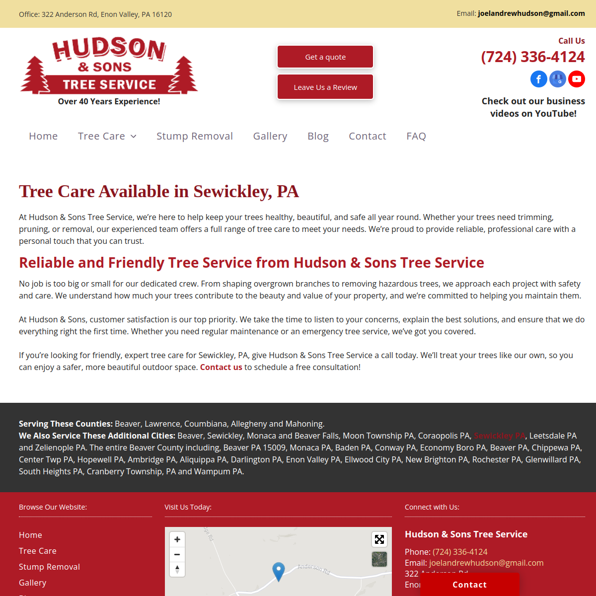Screenshot of the Hudson & Sons Tree Service website