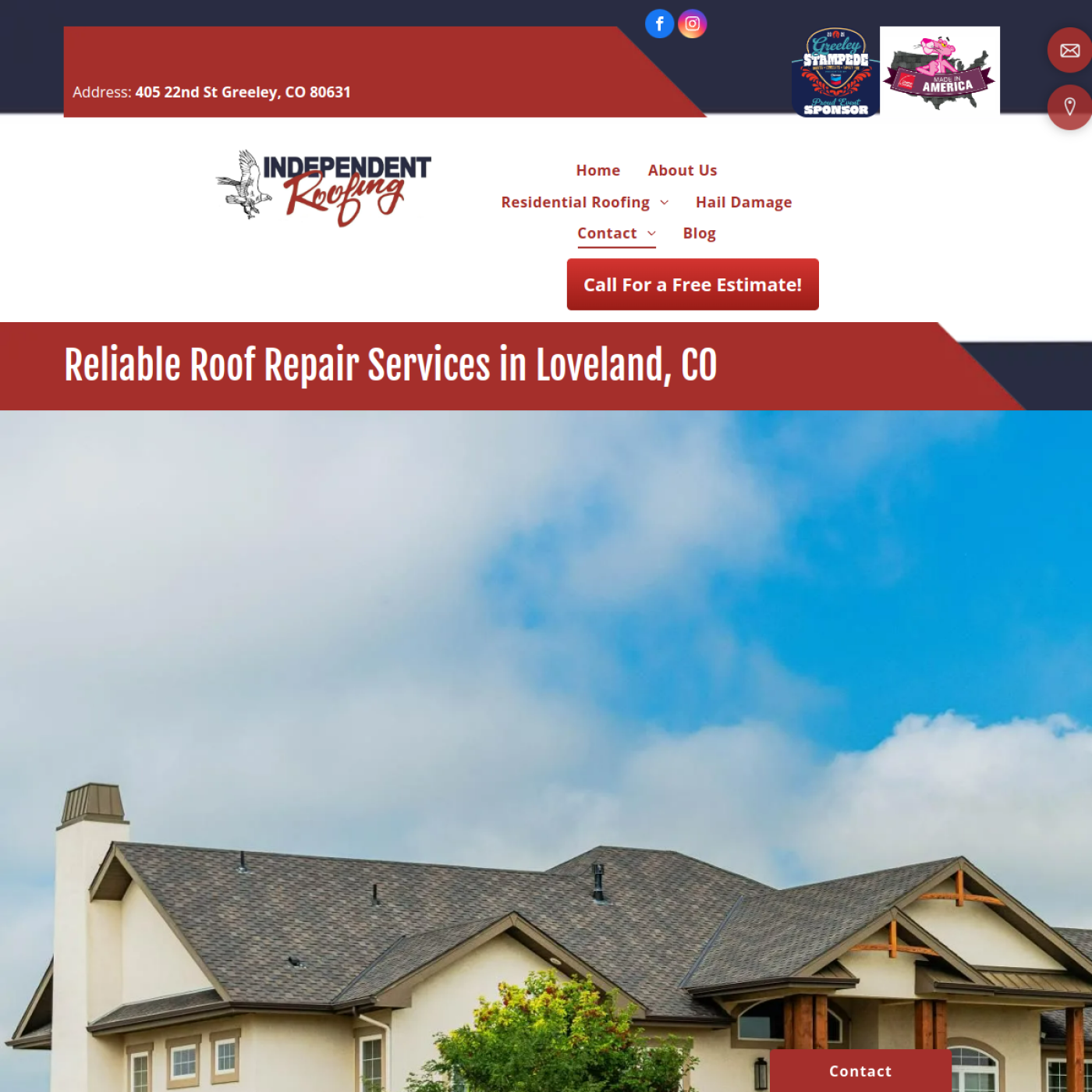 Screenshot of the Independent Roofing Inc website