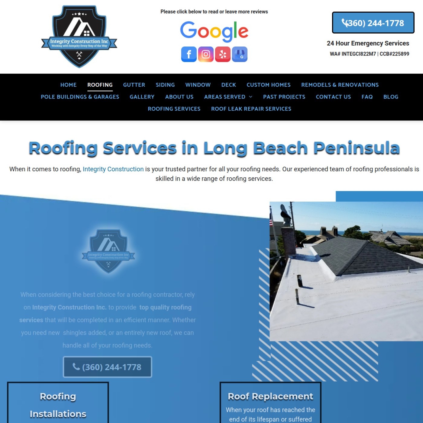 Screenshot of the Integrity Construction Inc website