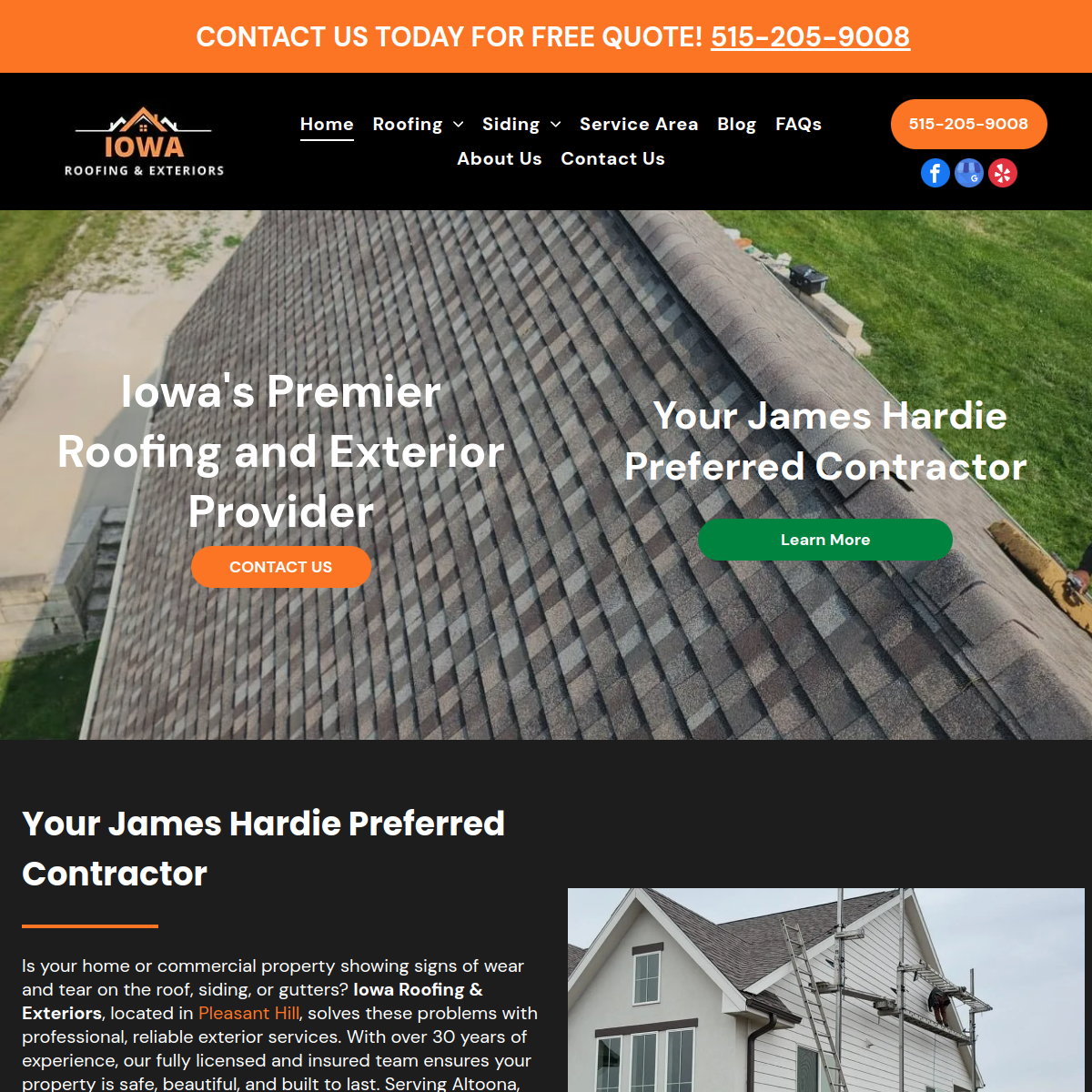 Screenshot of the Iowa Roofing & Exteriors website