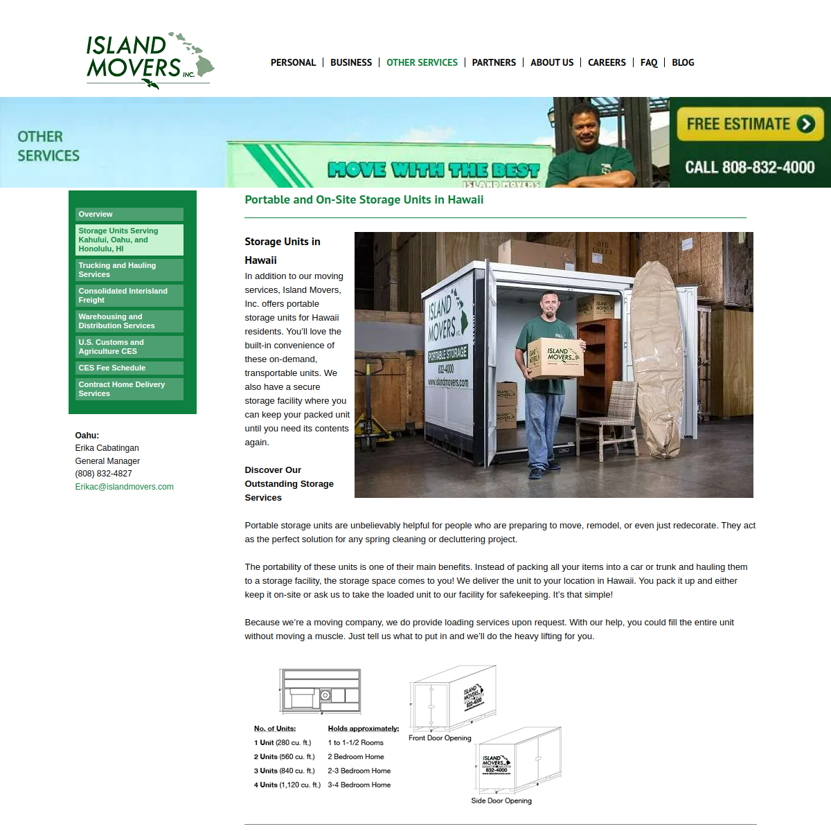 Screenshot of the Island Movers Inc. website