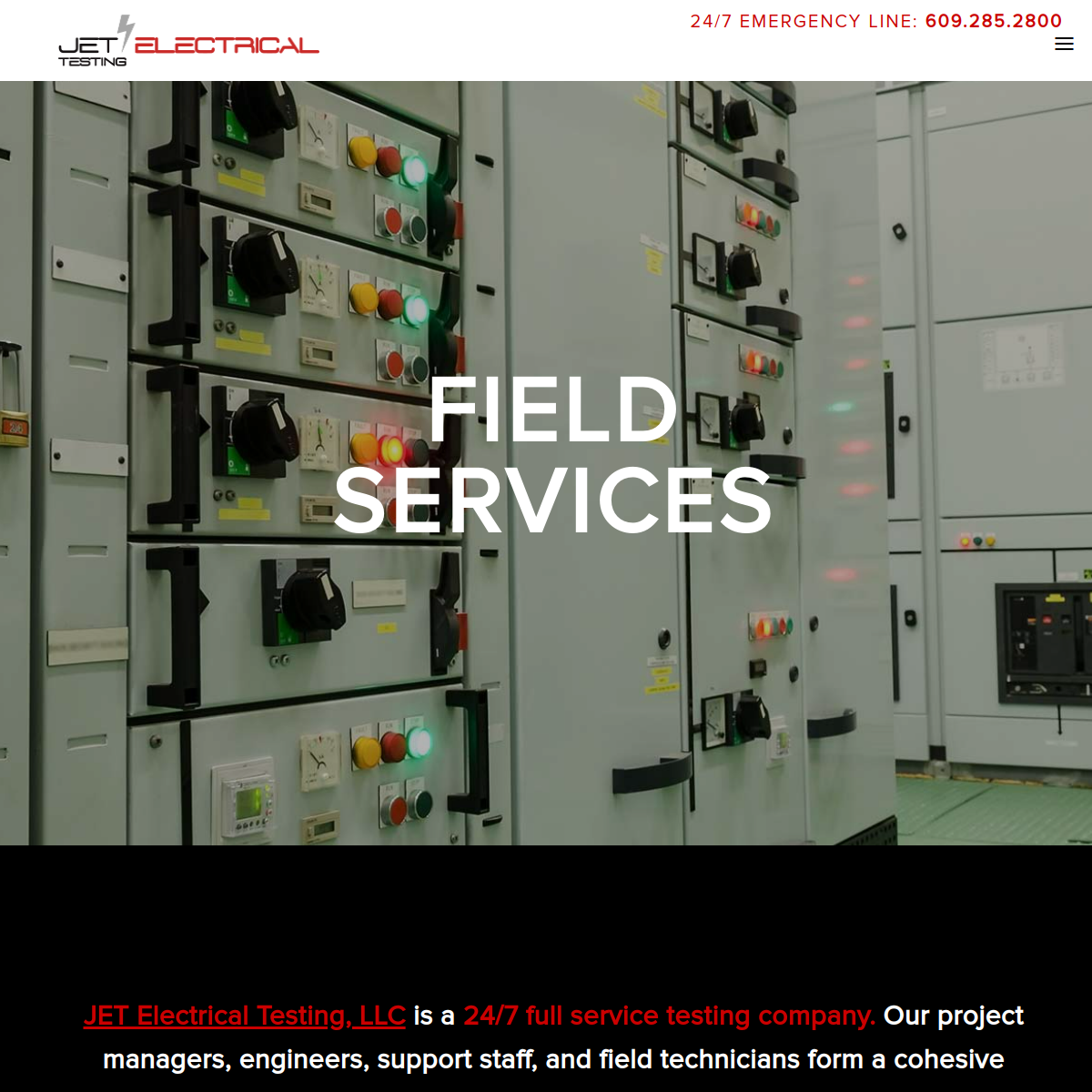 Screenshot of the JET Electrical Testing, LLC website
