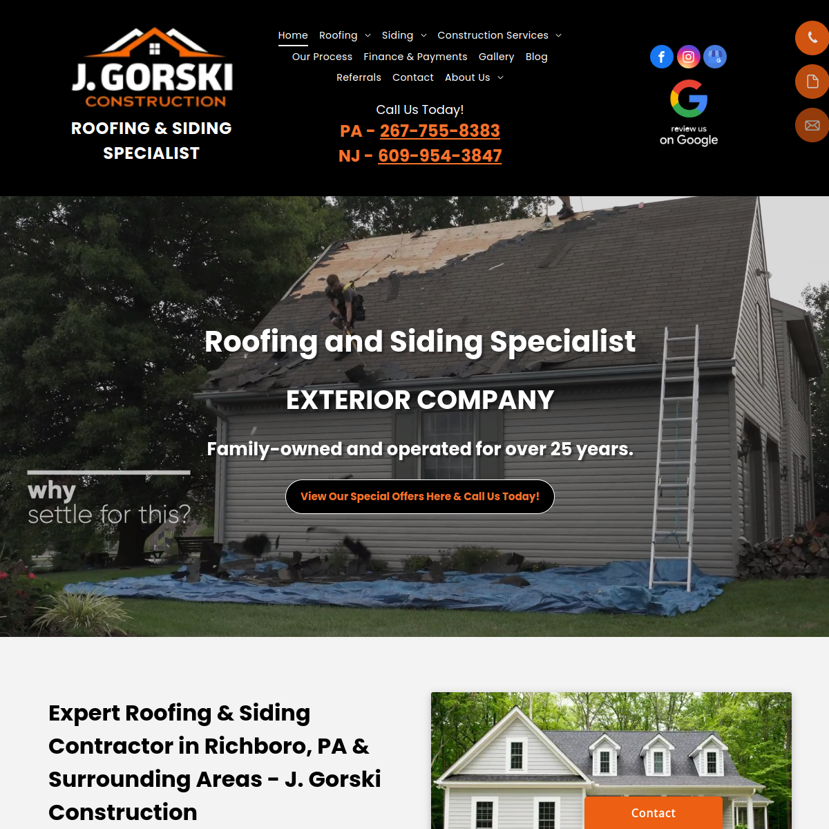Screenshot of the J. Gorski Construction website