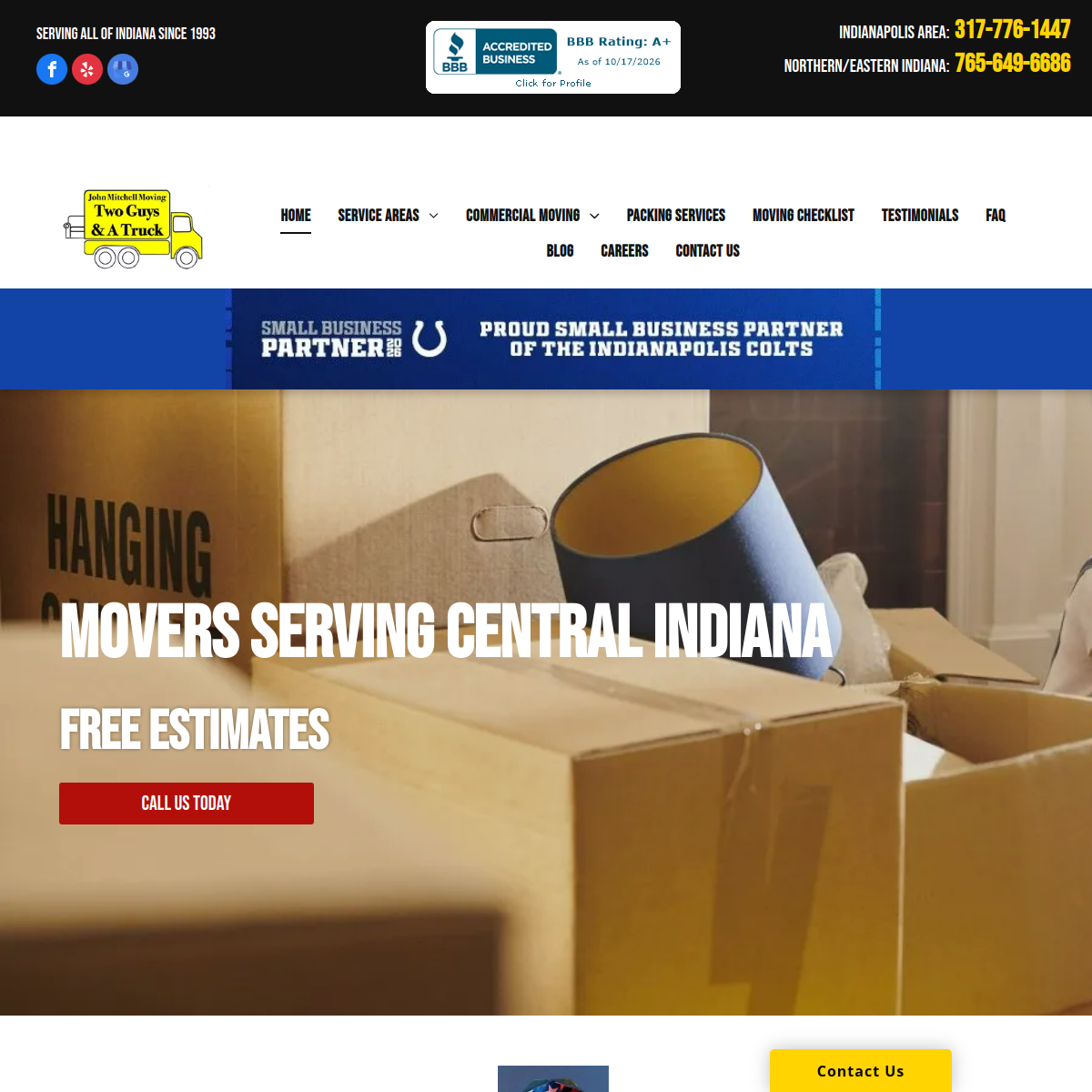 Screenshot of the John Mitchell Moving/Two Guys and a Truck website