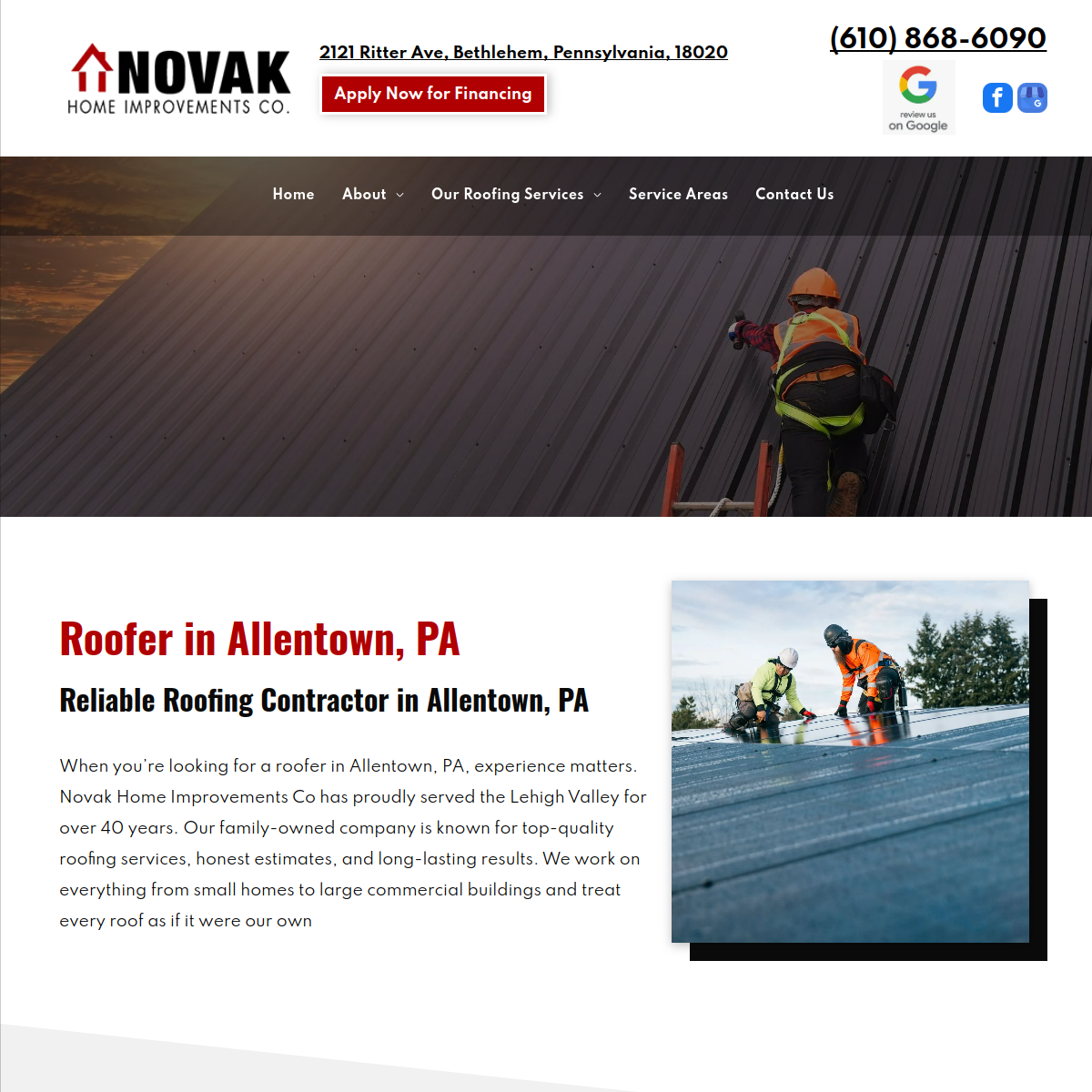 Screenshot of the Novak Home Improvements Co. website
