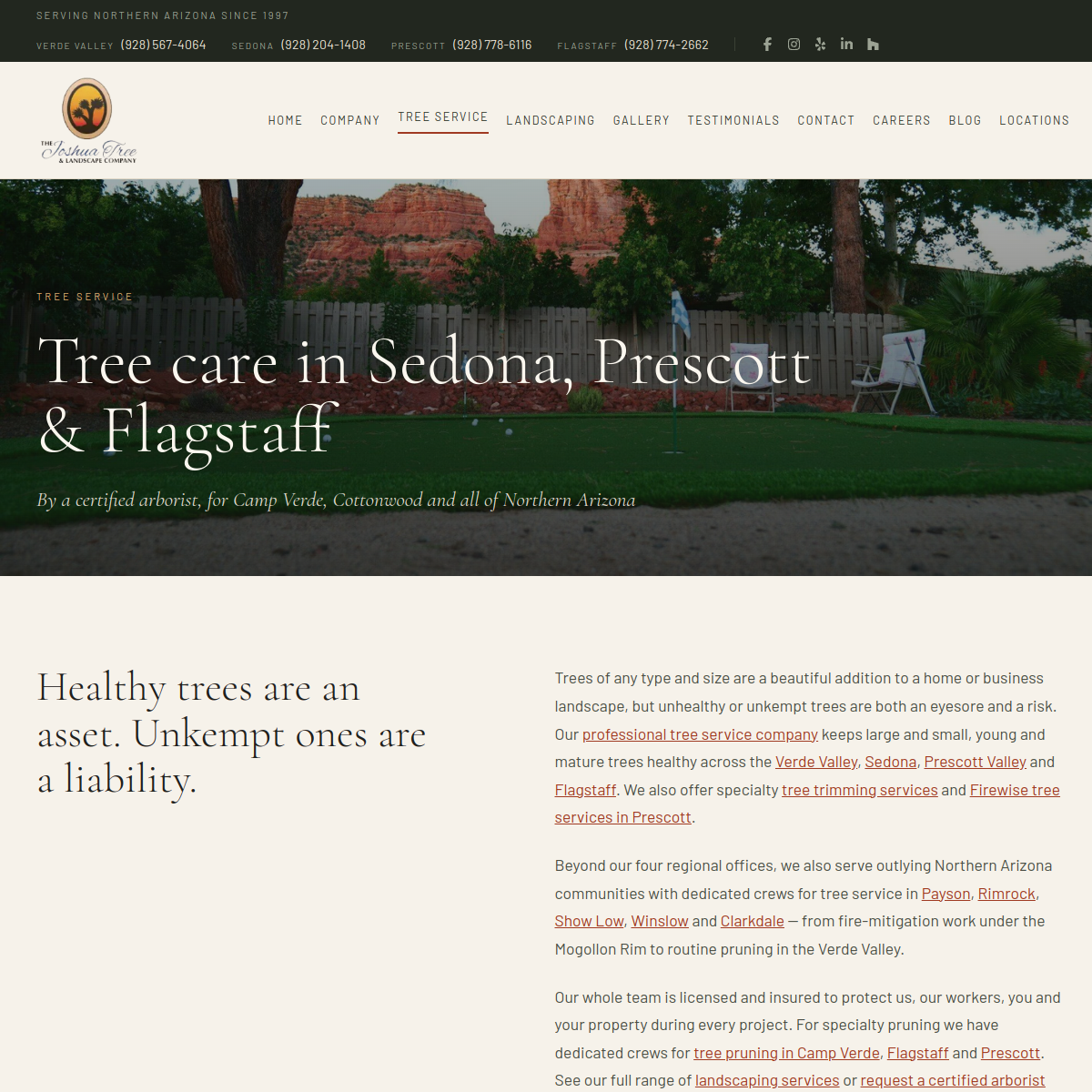 Screenshot of the Joshua Tree & Landscape Co website
