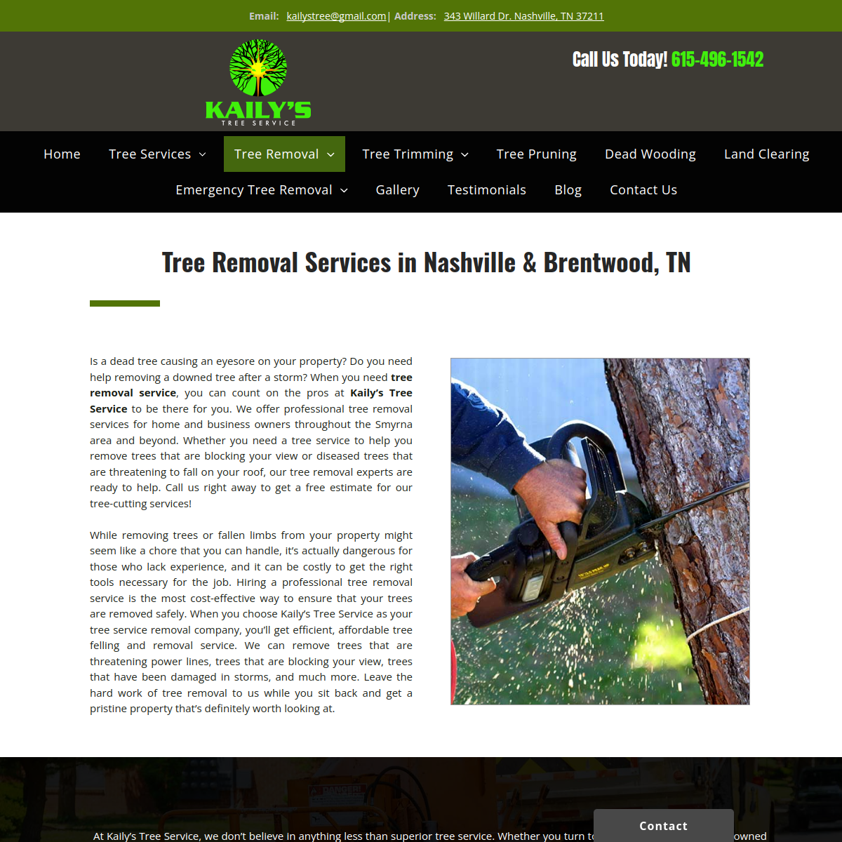 Screenshot of the Kailys Tree Services website