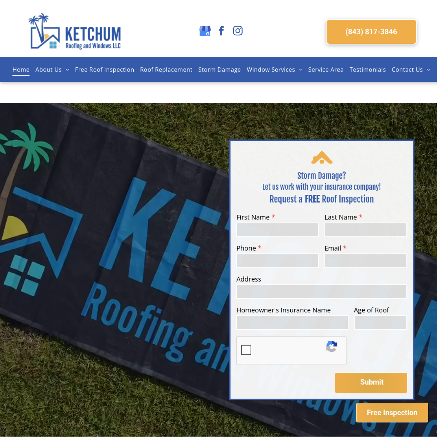 Screenshot of the Ketchum Roofing & Windows website