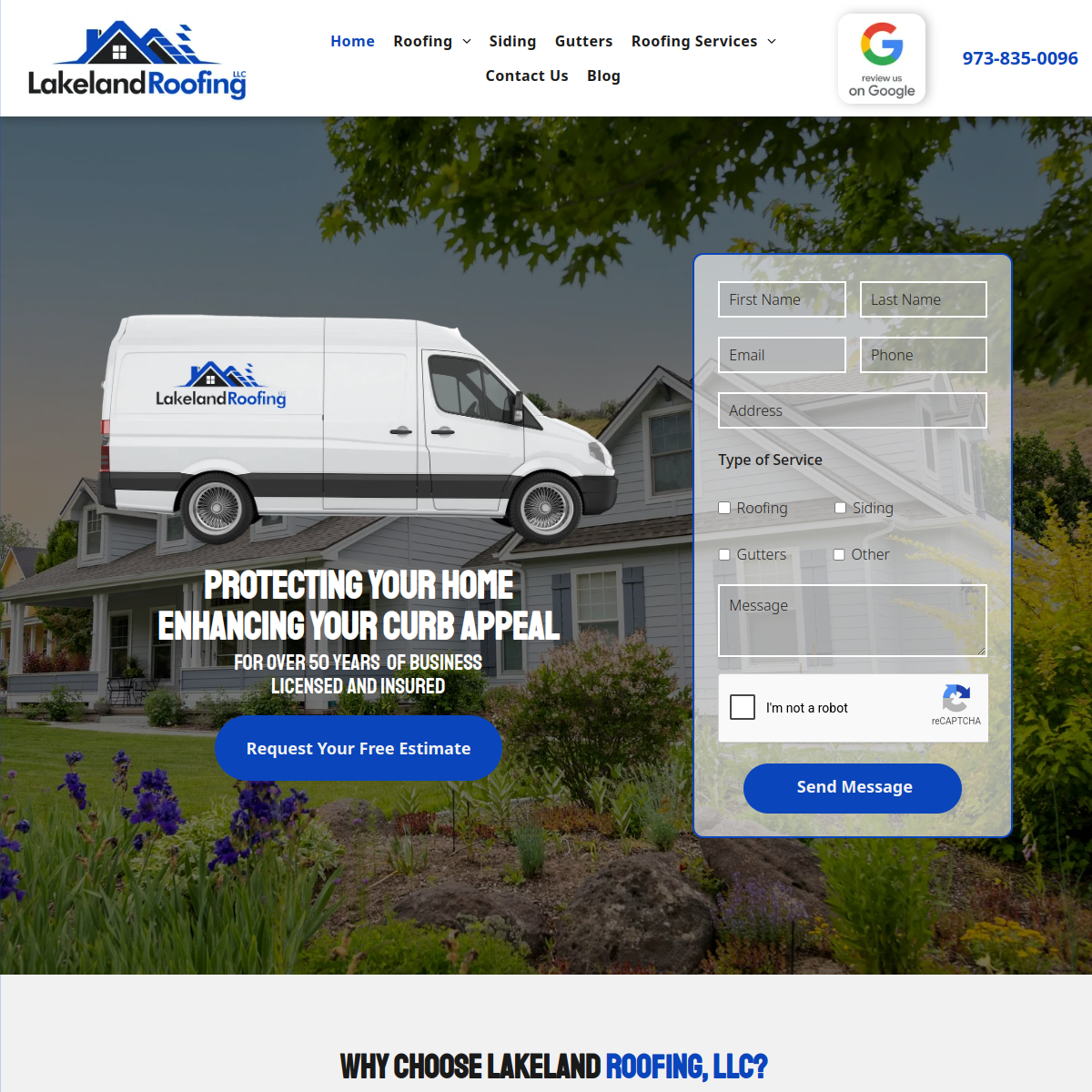 Screenshot of the Lakeland Roofing LLC website