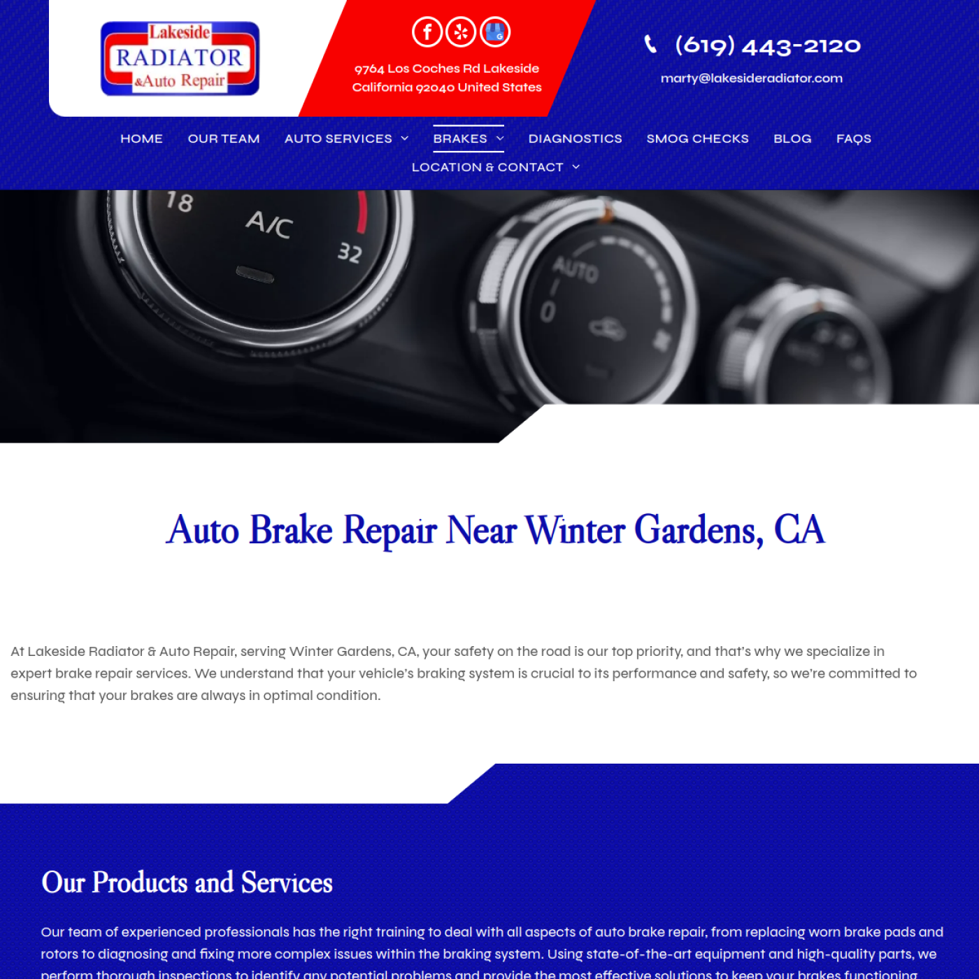 Screenshot of the Lakeside Radiator & Auto Repair website