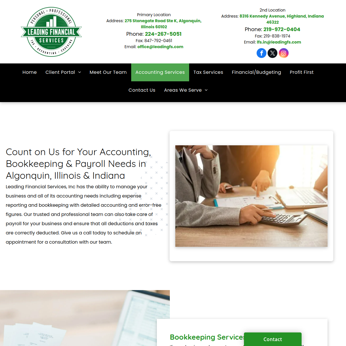 Screenshot of the Leading Financial Services Inc website