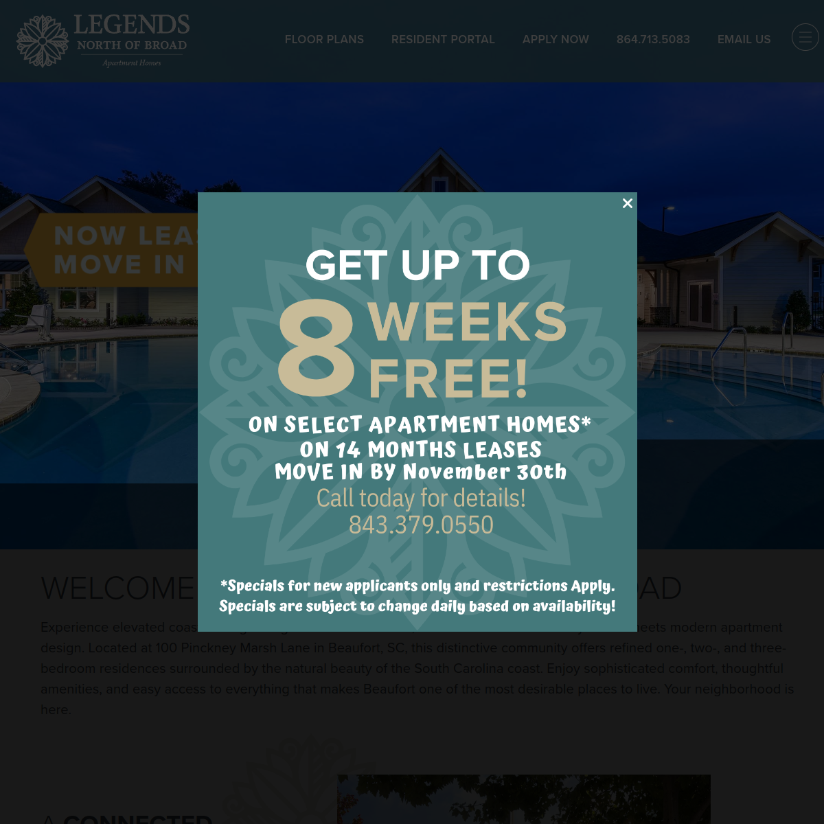 Screenshot of the Legends North of Broad website