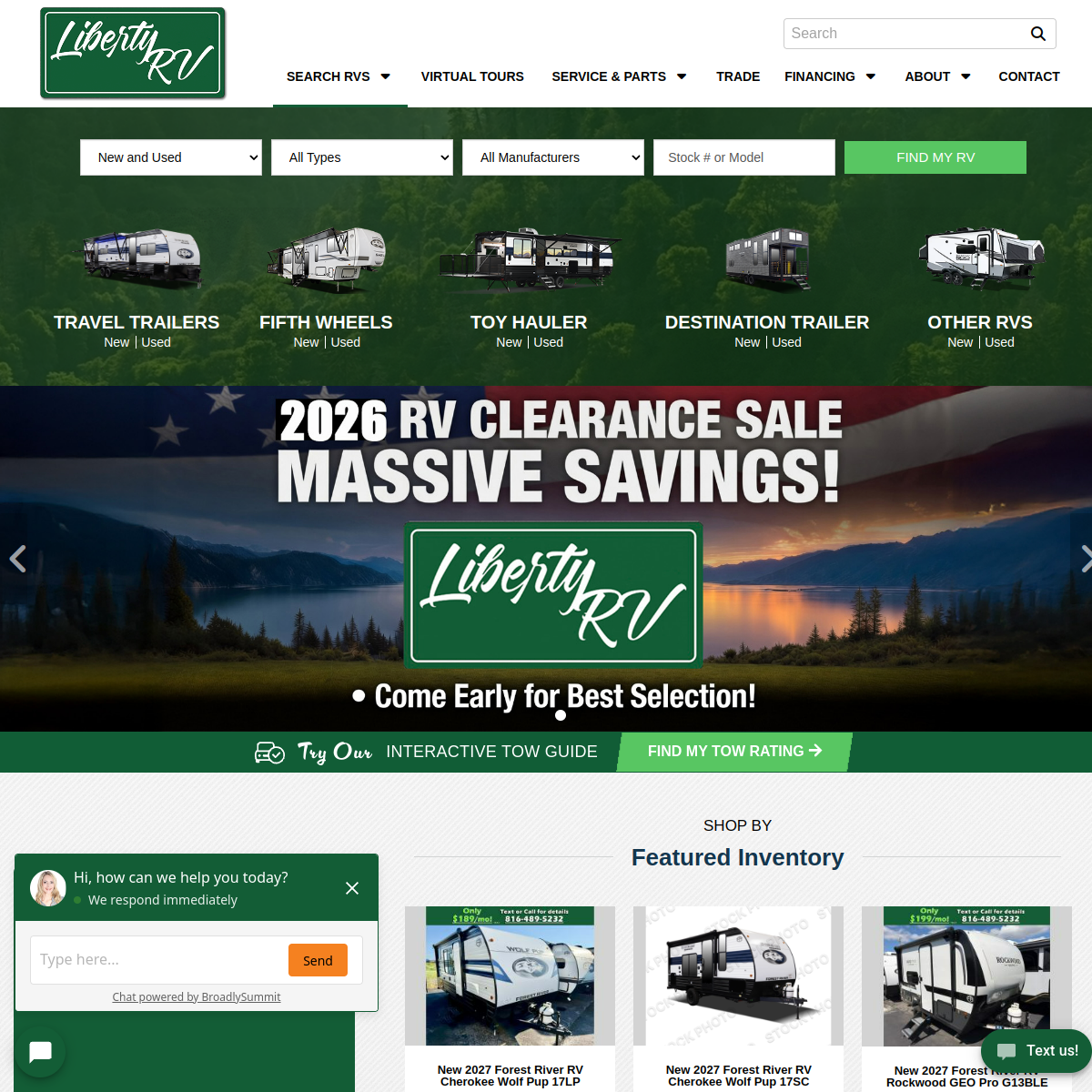 Screenshot of the Liberty RV website