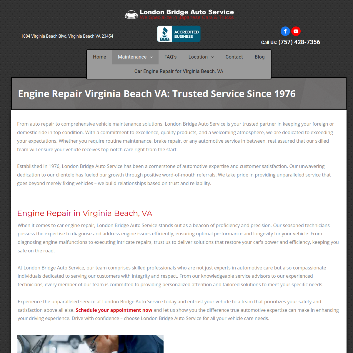 Screenshot of the London Bridge Auto Service website
