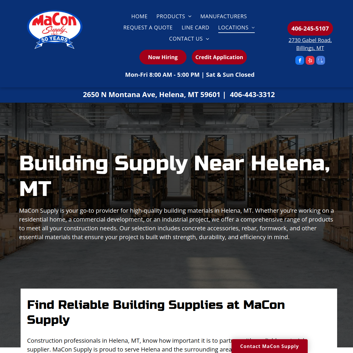 Screenshot of the MaCon Supply website