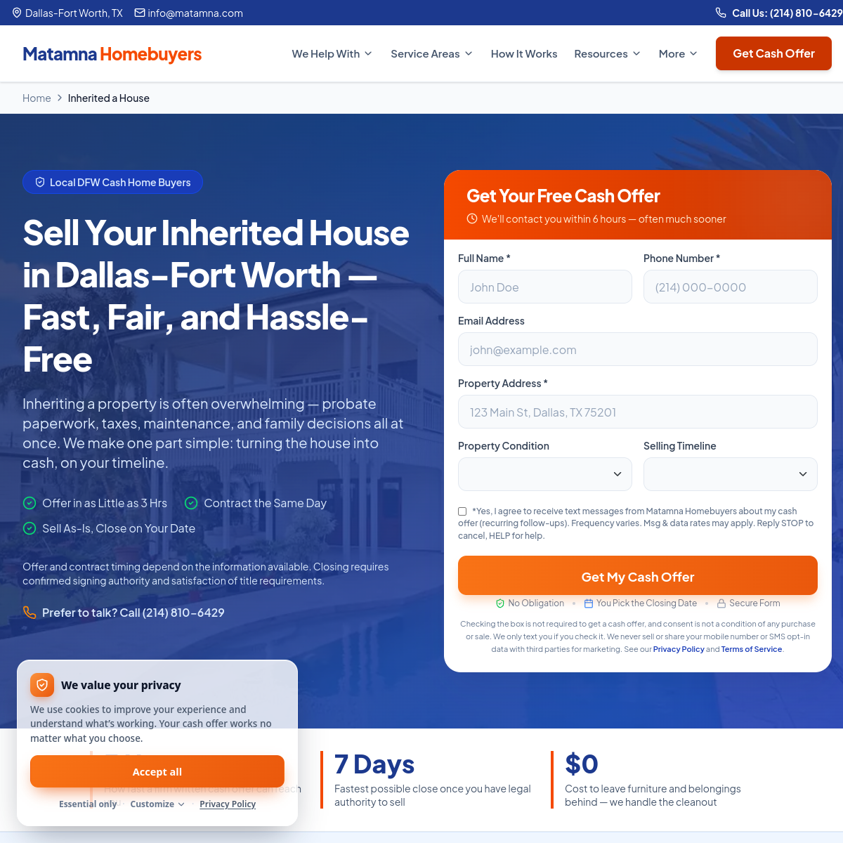Screenshot of the Matamna Homebuyers website