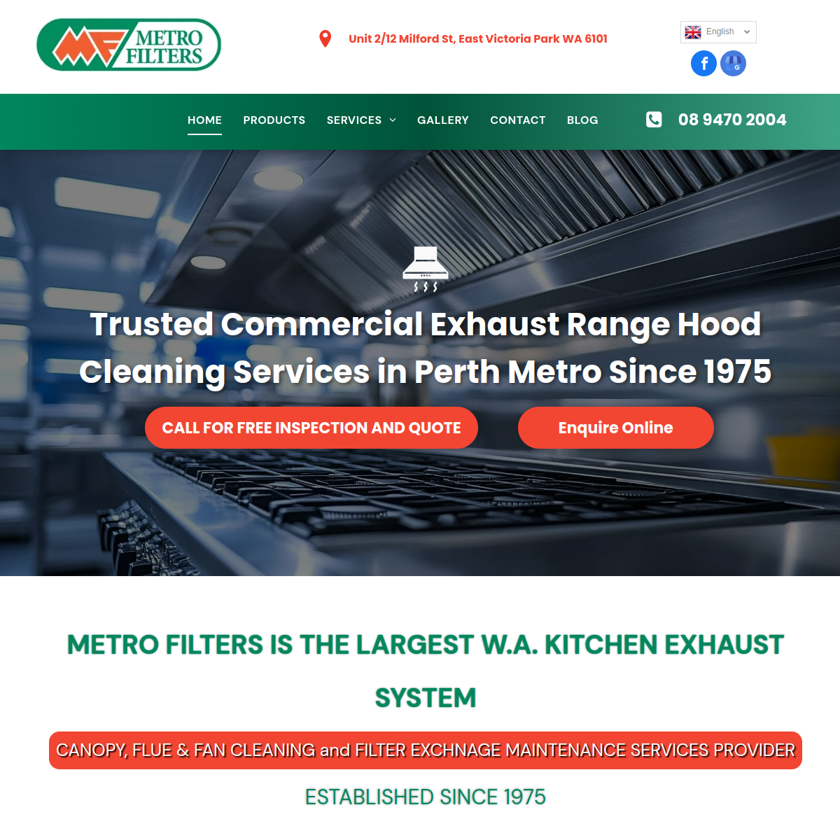 Screenshot of the Metro Filters website