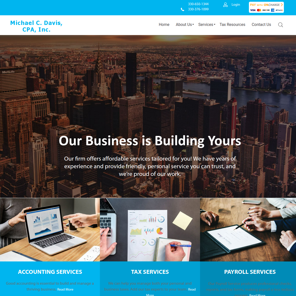 Screenshot of the Michael C. Davis, CPA, Inc. website