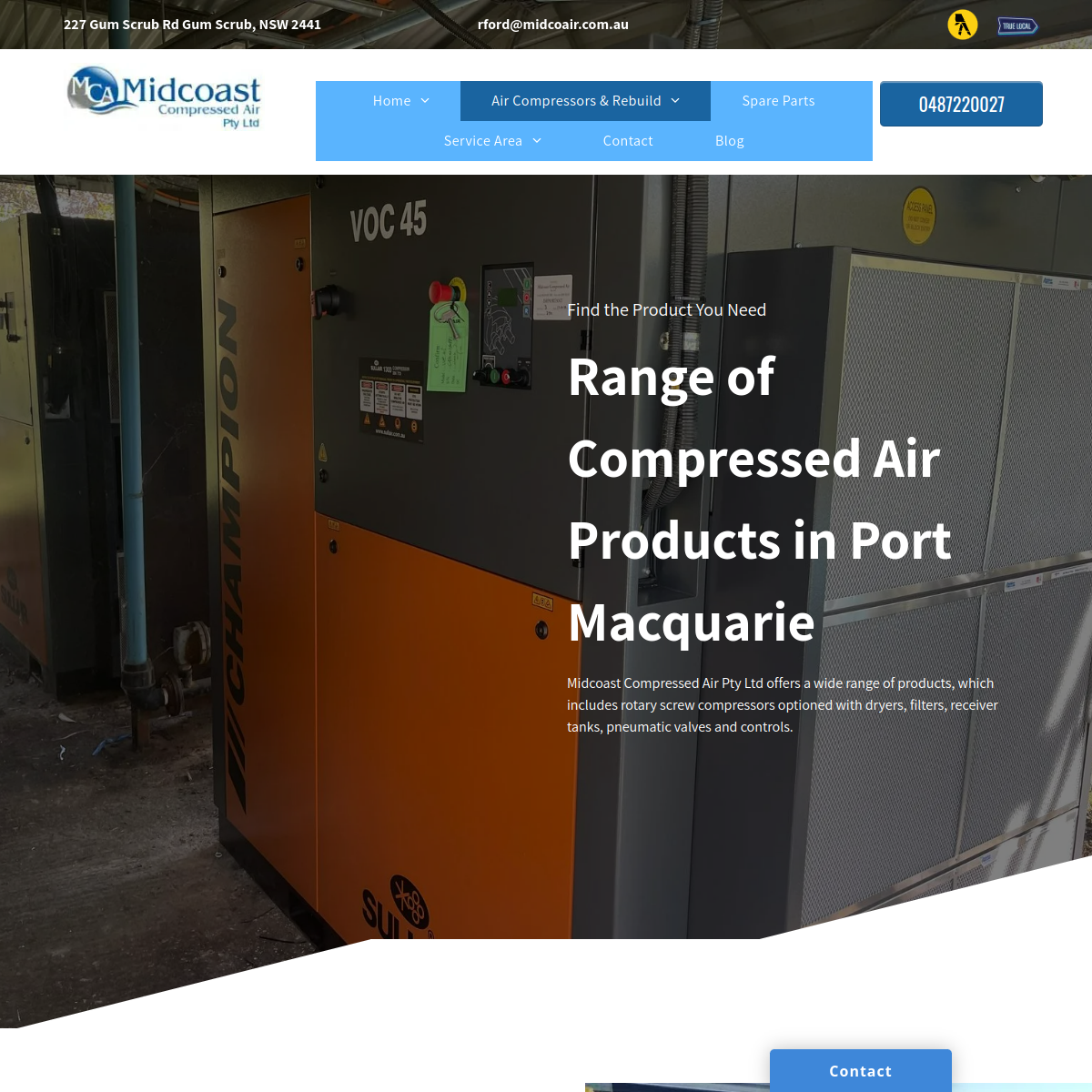 Screenshot of the Midcoast Compressed Air website