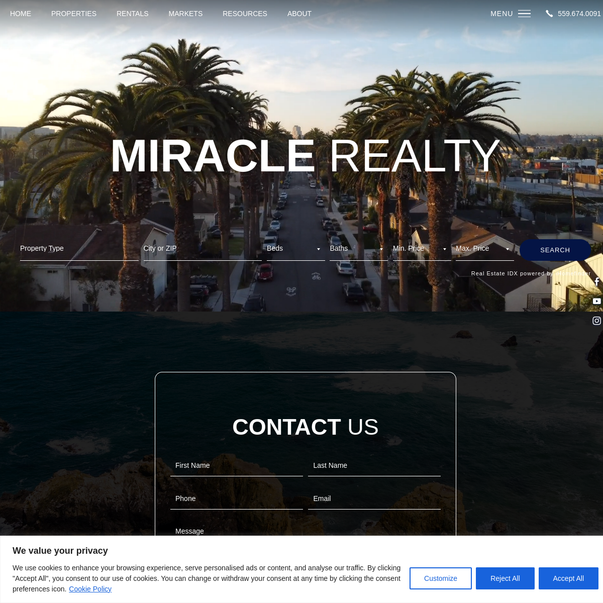 Screenshot of the Miracle Realty website