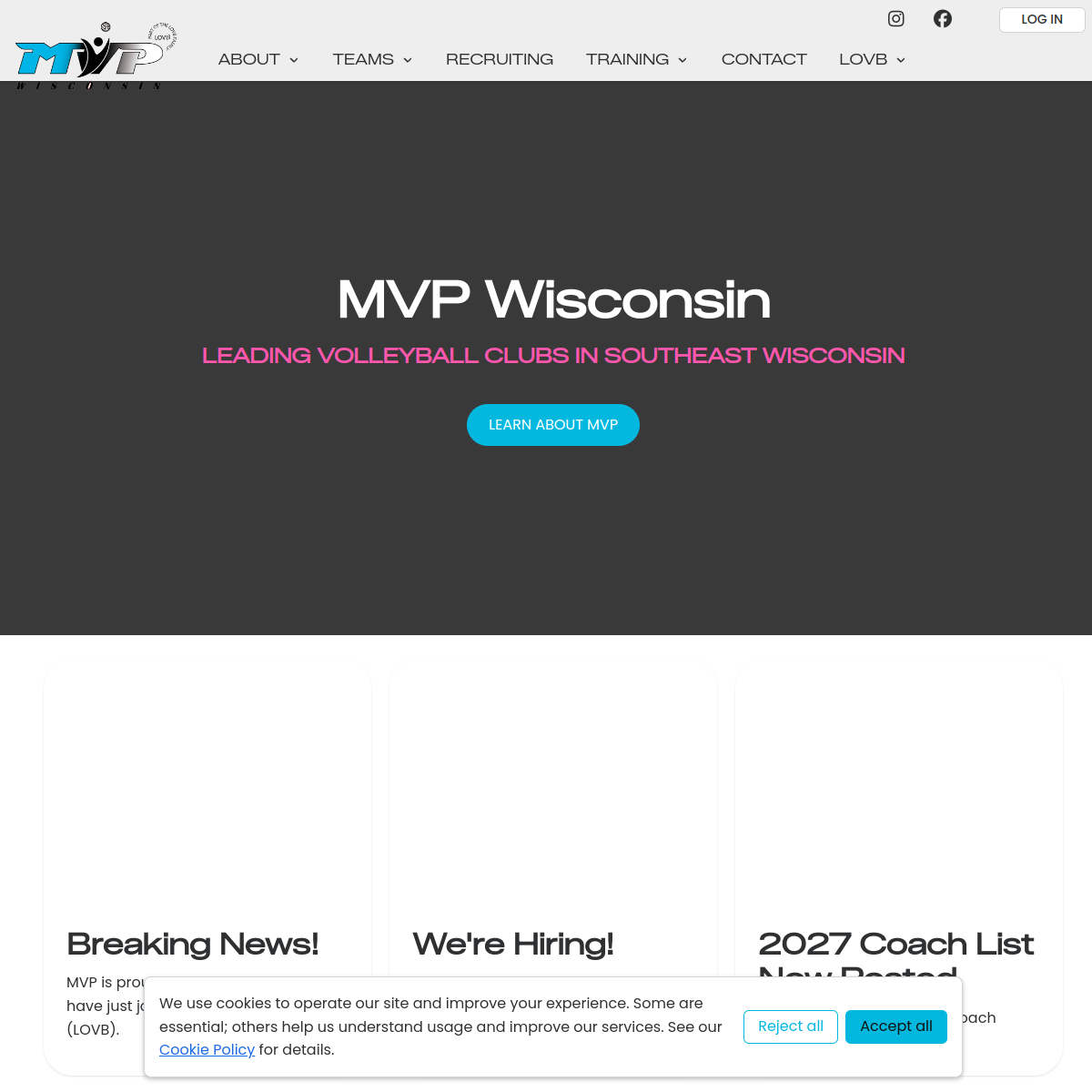 Screenshot of the Motion Volleyball Players website
