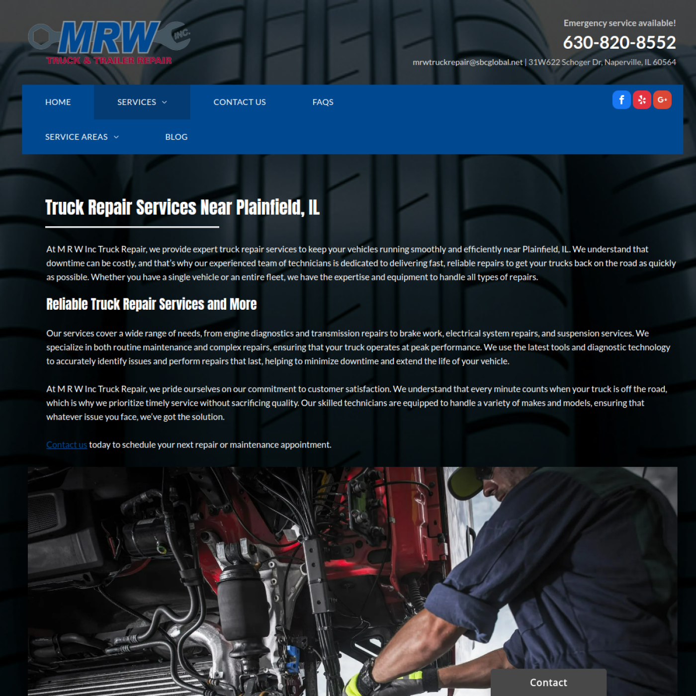 Screenshot of the M R W Truck & Trailer Repair Inc. website