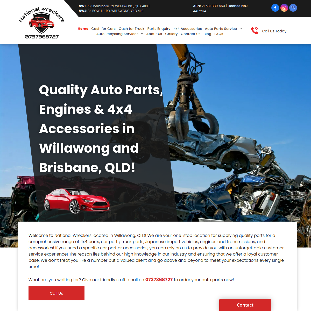 Screenshot of the National wreckers website