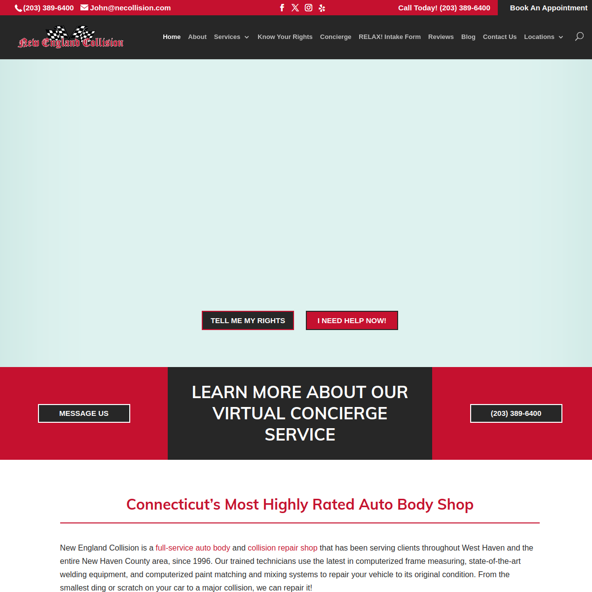 Screenshot of the New England Collision website