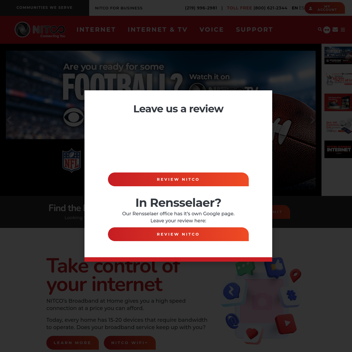 Screenshot of the Nitco website