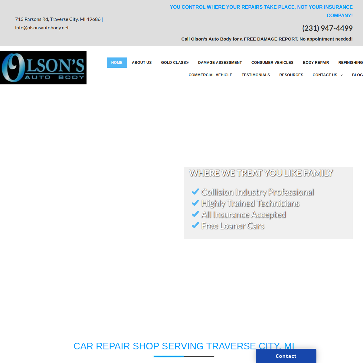 Screenshot of the Olson's  Auto Body website