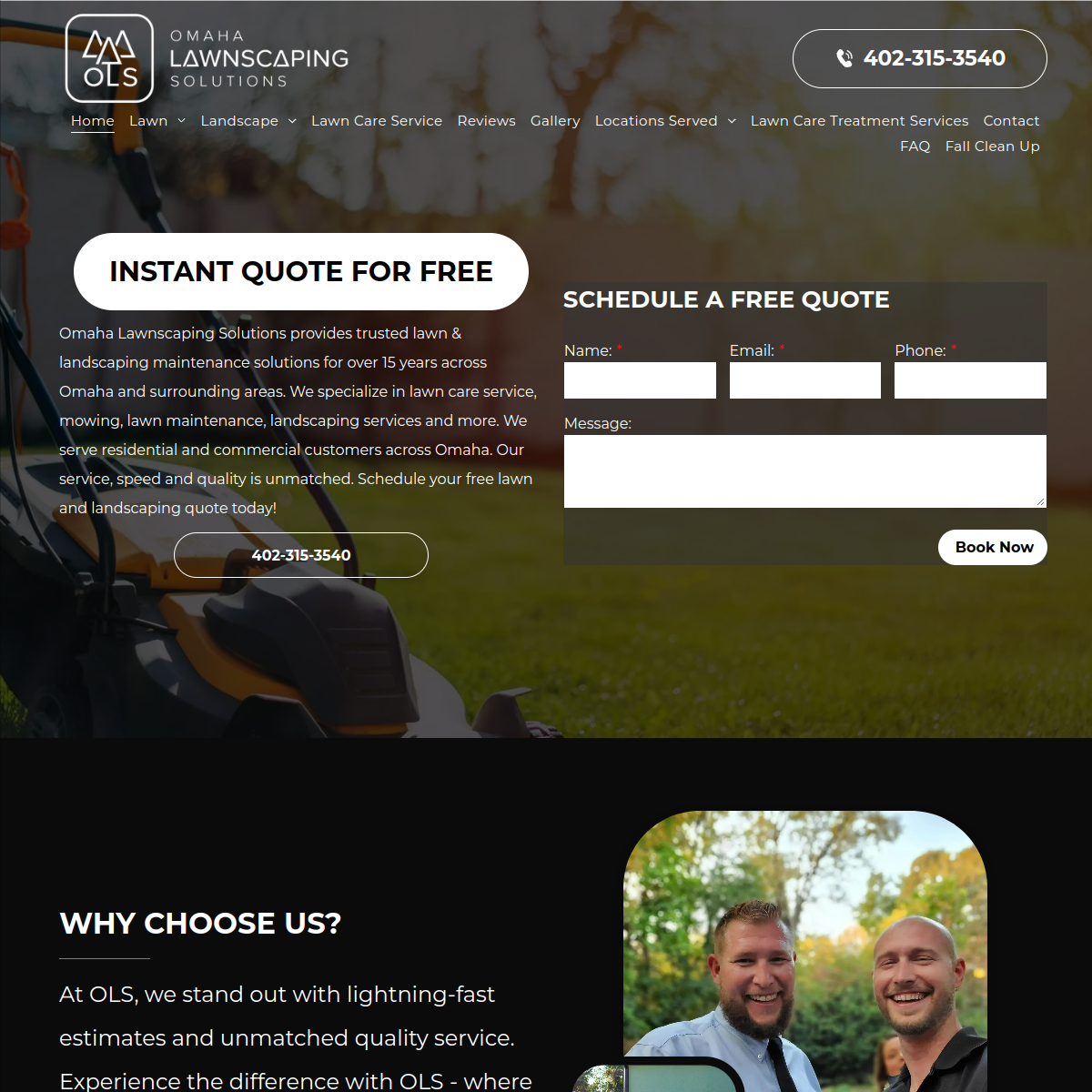 Screenshot of the Omaha Lawnscaping Solutions website