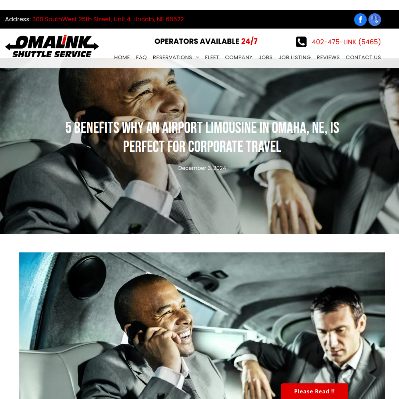 Screenshot of the OMALiNK Airport Shuttle Charter & Town Car Service website