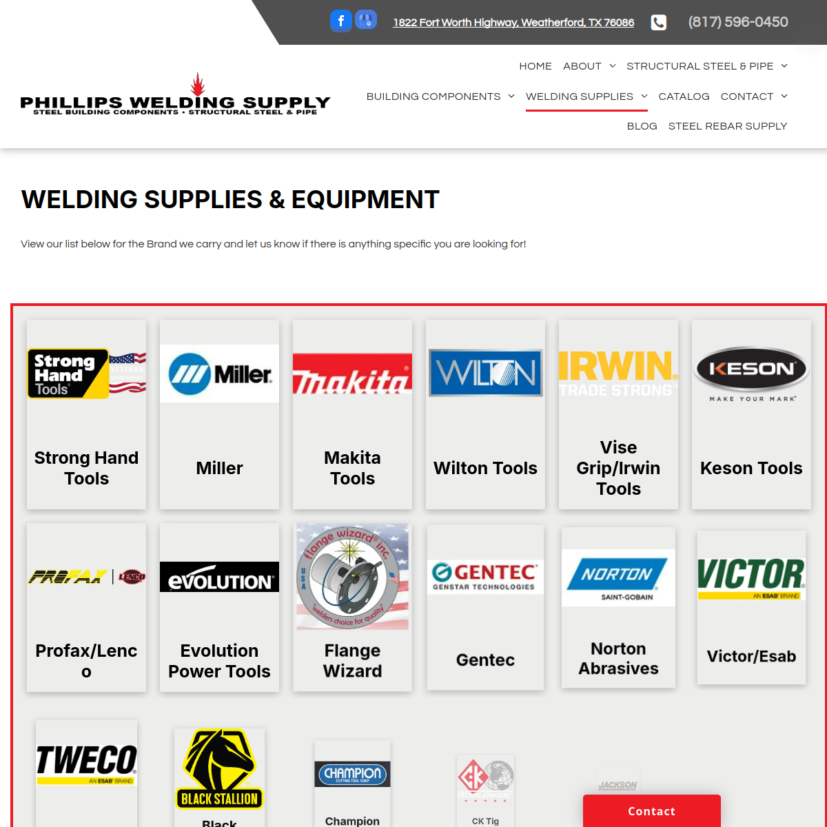 Screenshot of the Phillips Welding Supply Inc website