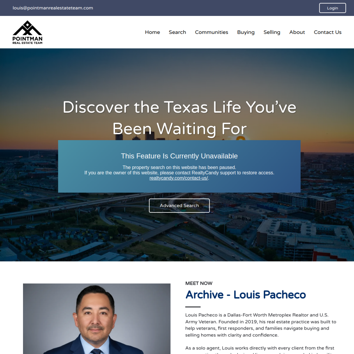 Screenshot of the Louis Pacheco, Realtor website
