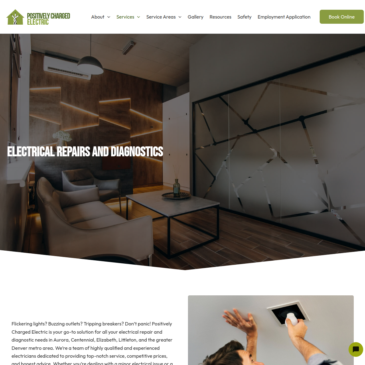 Screenshot of the Positively Charged Electric website
