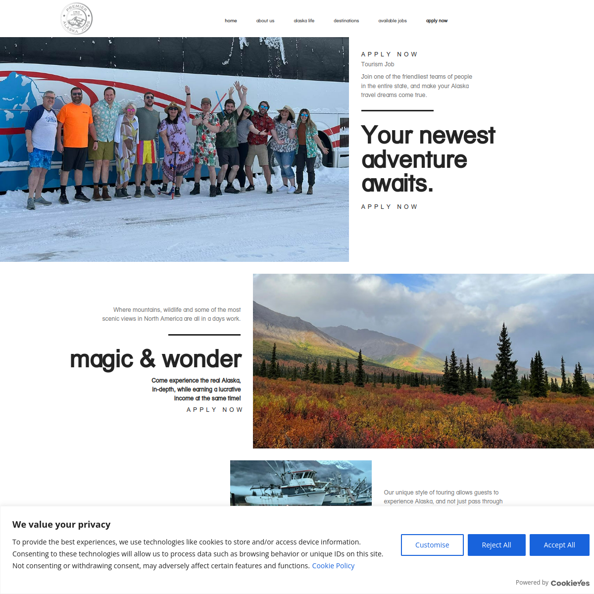 Screenshot of the Premier Alaska Jobs website