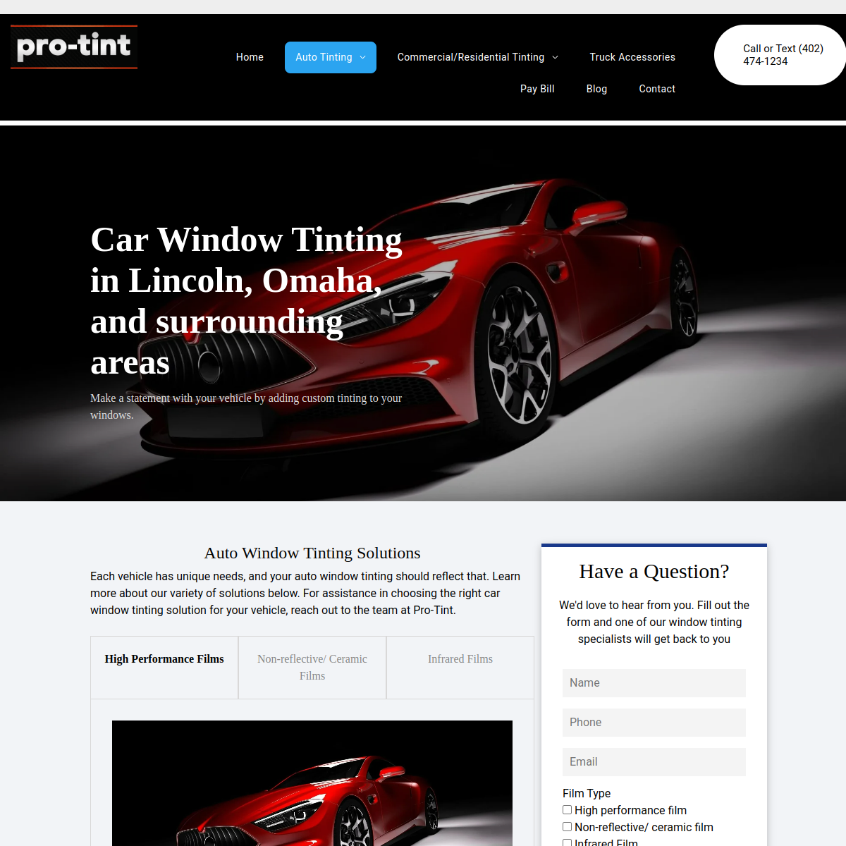 Screenshot of the Pro-Tint website