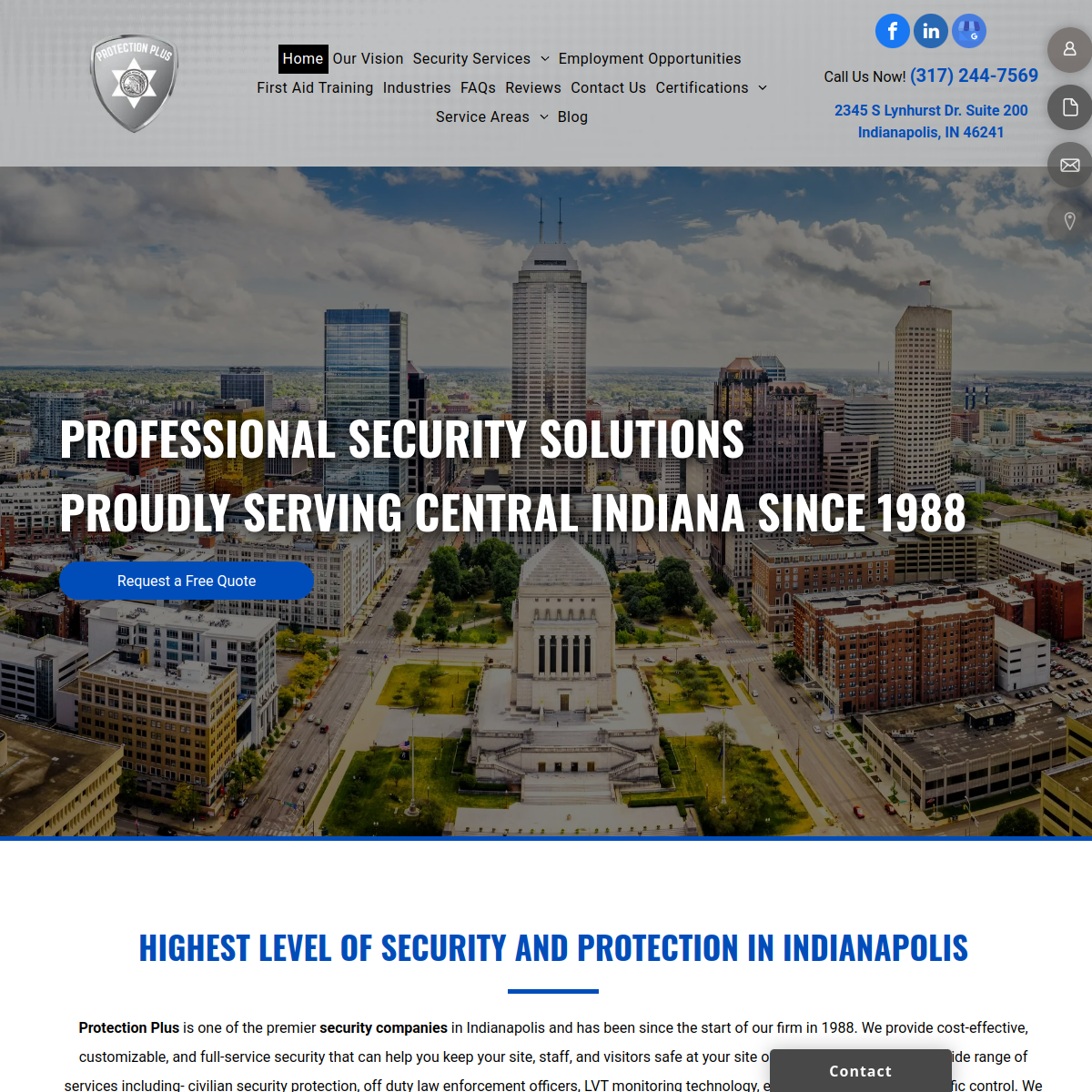 Screenshot of the Protection Plus website
