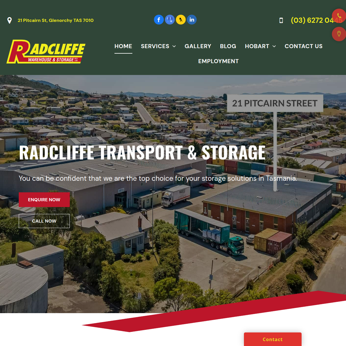 Screenshot of the Radcliffe Transport & Storage Pty Ltd website