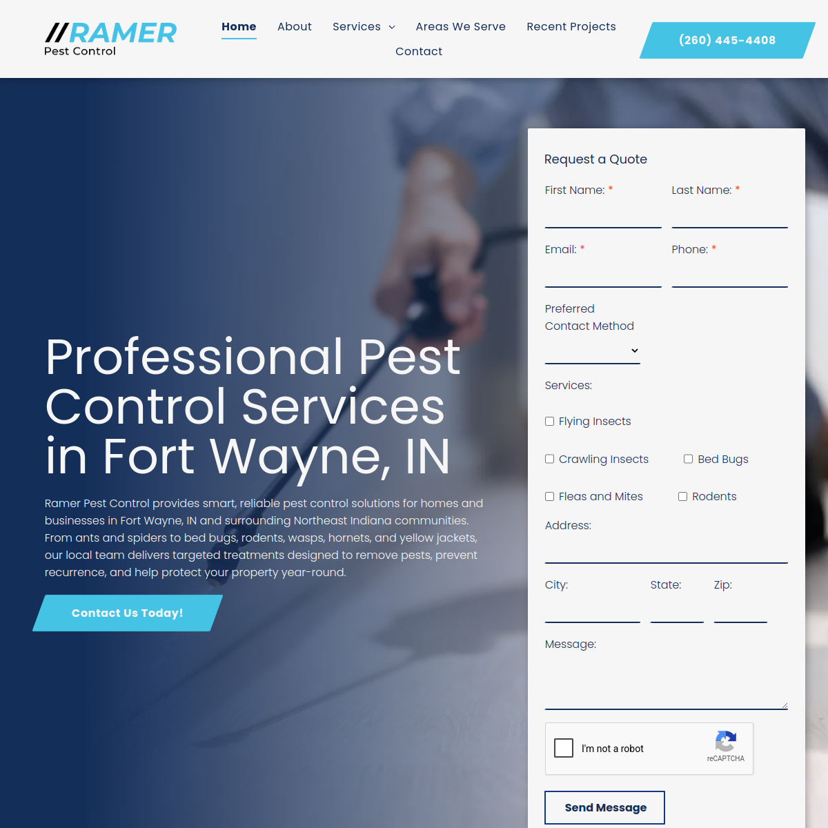 Screenshot of the Ramer Pest Control website