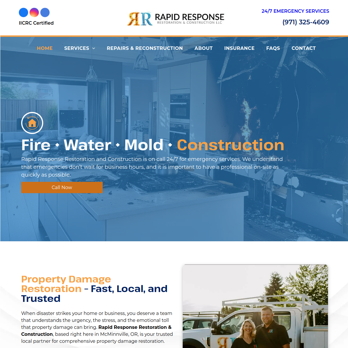 Screenshot of the Rapid Response Restoration & Construction website