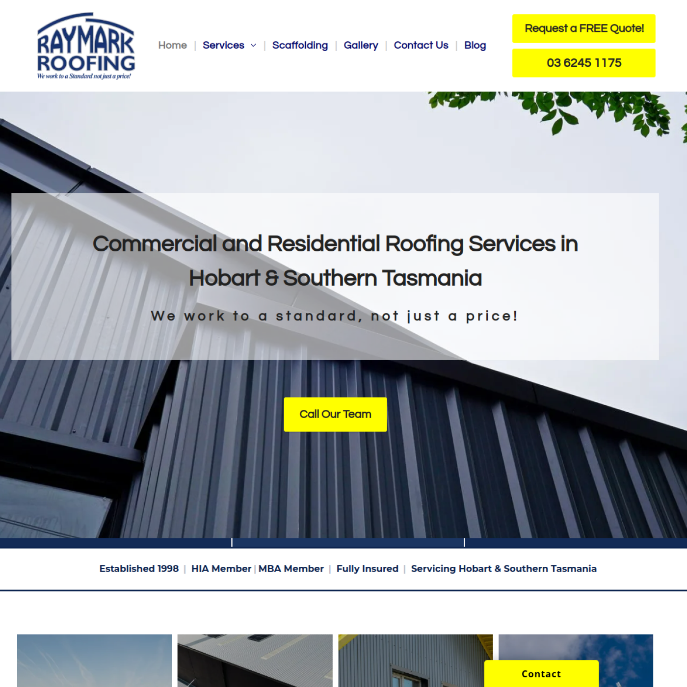 Screenshot of the Raymark Roofing Pty Ltd website
