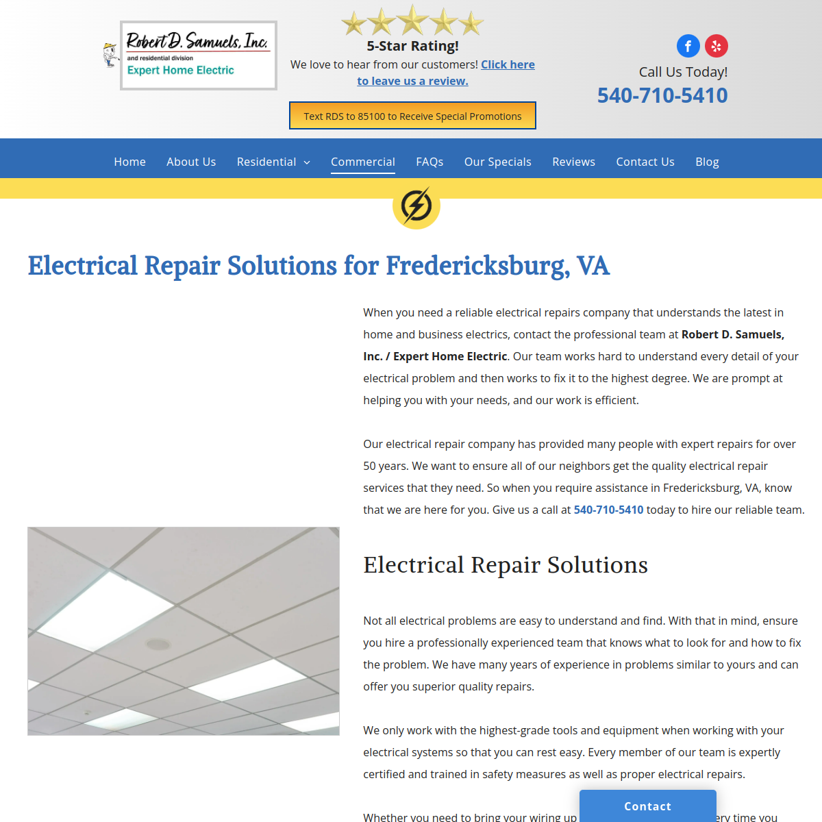 Screenshot of the ROBERT D. SAMUELS INC./EXPERT HOME ELECTRIC website