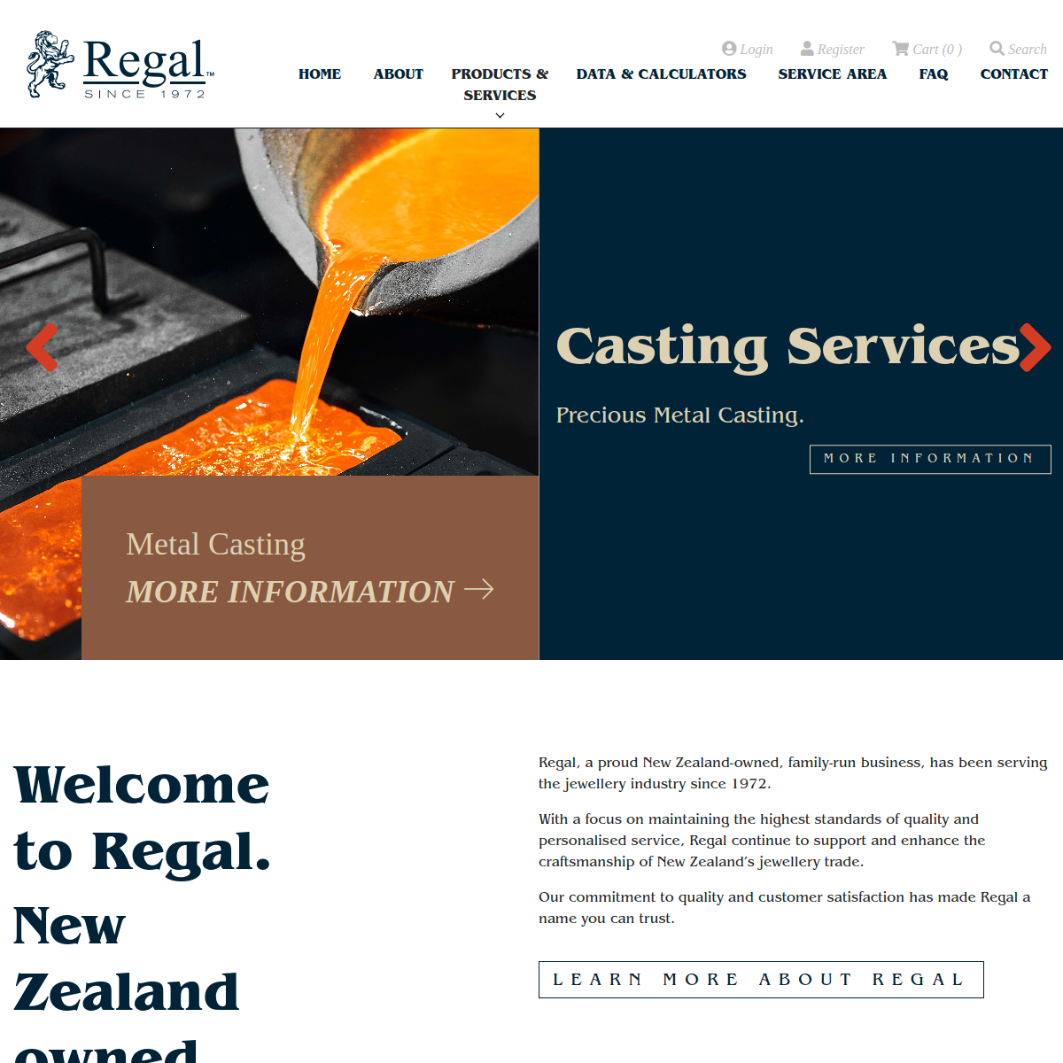 Screenshot of the Regal Castings Regal Bullion website