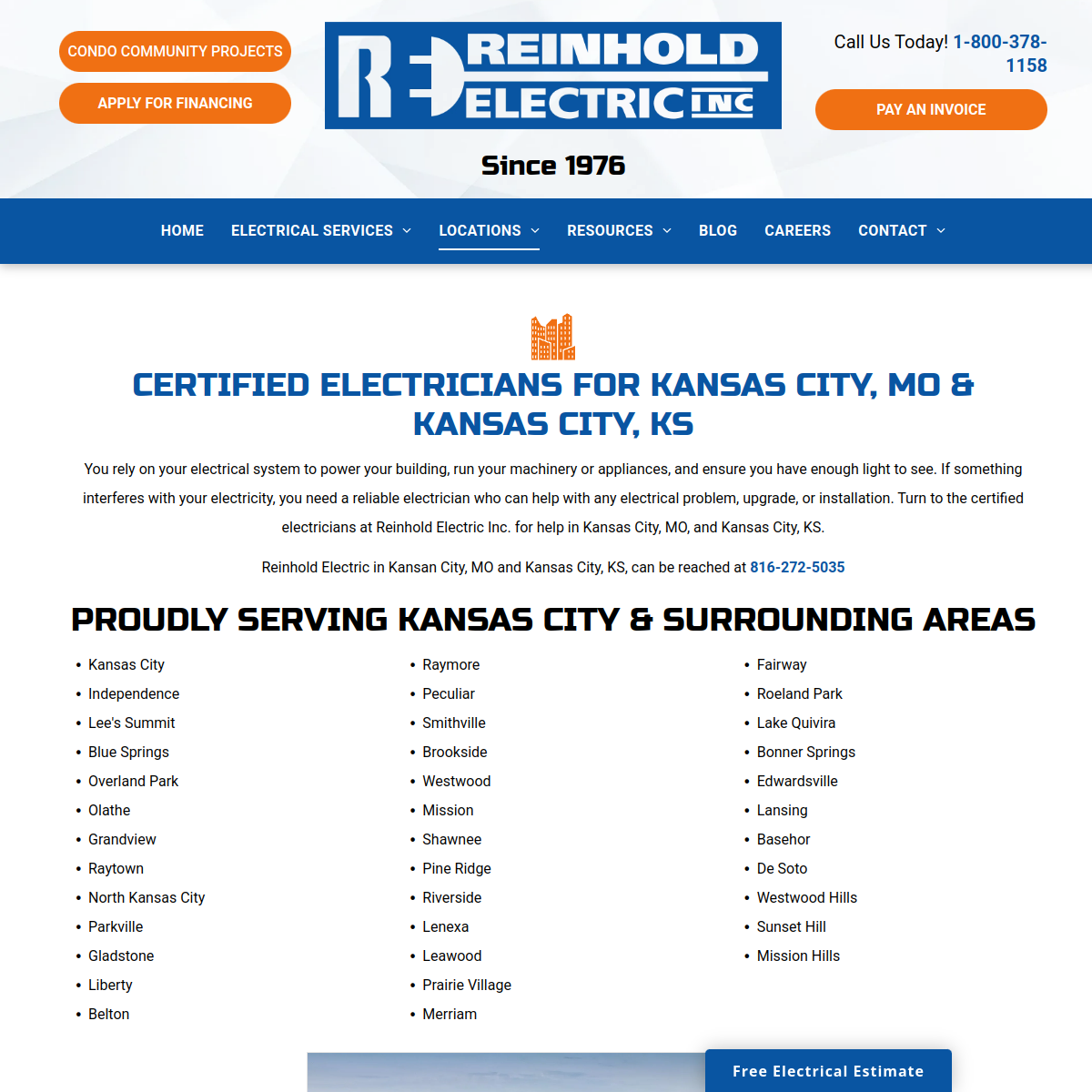 Screenshot of the Reinhold Electric website